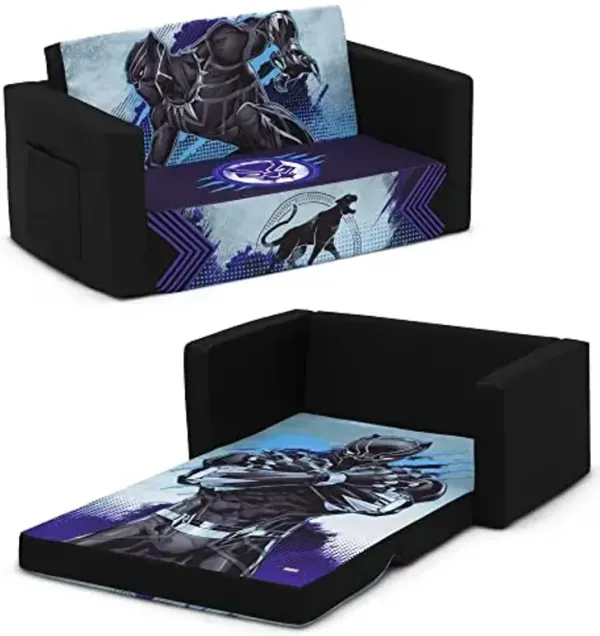 Delta Children Marvel Black Panther Cozee Flip-Out Sofa with Memory Foam - 2-in-1 Convertible Sofa to Lounger, Black