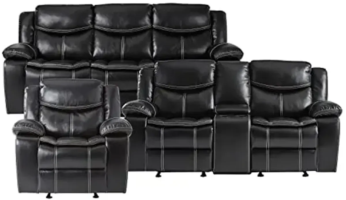 Lexicon Bay Manual Reclining Living Room Sofa Set, 3-Piece, Black