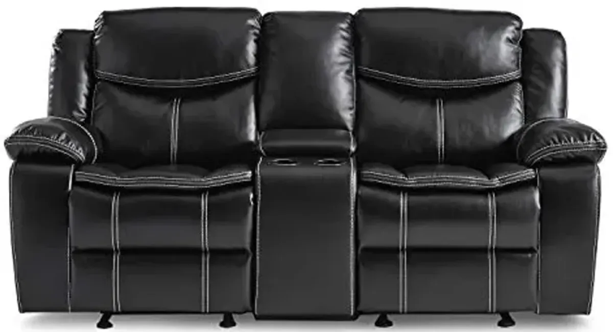 Lexicon Bay Manual Double Glider Reclining Loveseat, Black