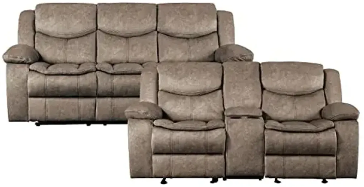 Lexicon Bay Manual Reclining Living Room Sofa Set, 2-Piece, Brown