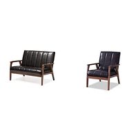 Baxton Studio BBT8011A2-Black Loveseat Love Seats, 29.45LX44.66WX31.59H, Black & BBT8011A2-Black Living-Room-Chairs, Medium, Black