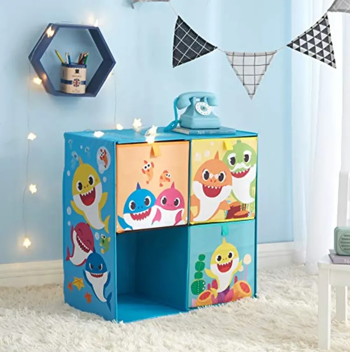 Idea Nuova Baby Shark Collapsible Soft Storage Cubby with 3 Collapsible Cubes