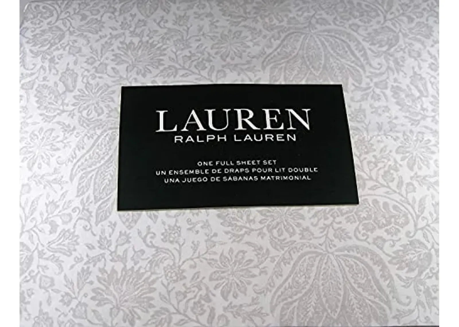 Lauren Ralph Lauren Lotus Floral 4 pc Full Sheet Set Grey on White (Full)