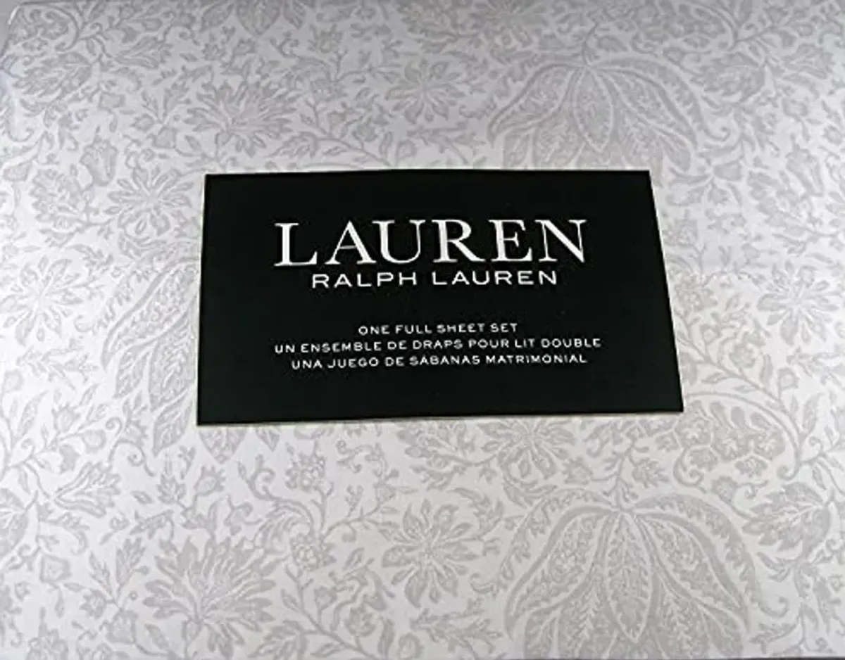 Lauren Ralph Lauren Lotus Floral 4 pc Full Sheet Set Grey on White (Full)