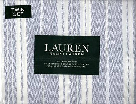 Lauren Ralph Lauren Leo Stripe 3 pc Twin Sheet Set Blue Gray on White