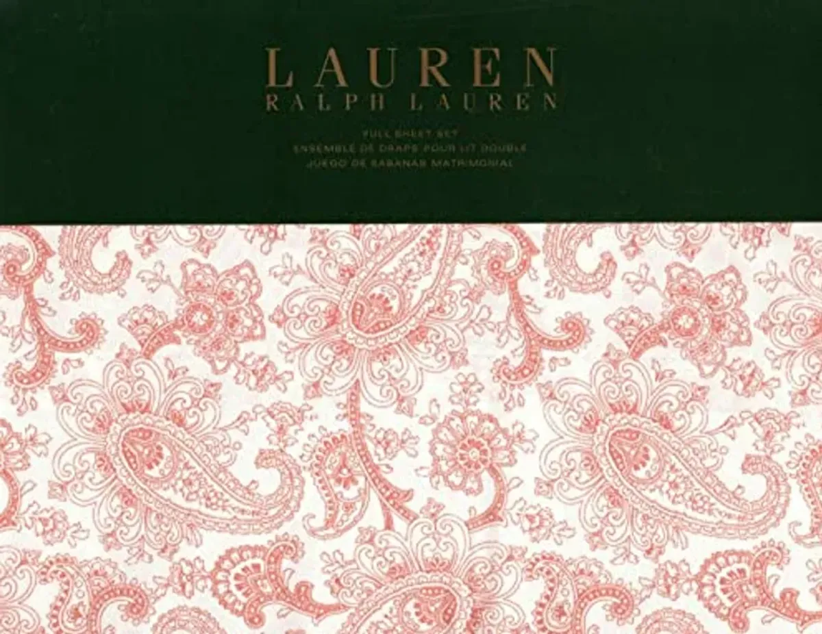 Lauren Ralph Lauren Monaco Paisley 4 pc Full Sheet Set Pink on White