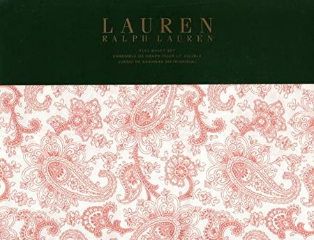 Lauren Ralph Lauren Monaco Paisley 4 pc Full Sheet Set Pink on White