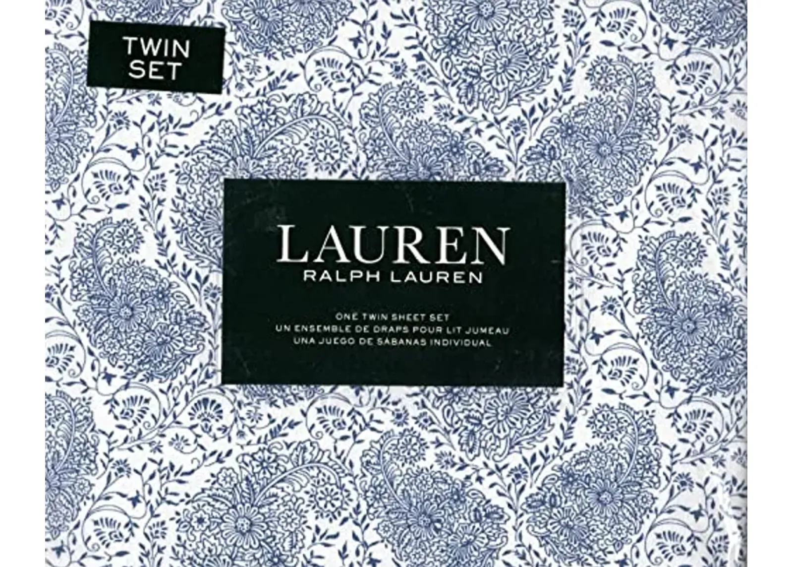 Lauren Ralph Lauren Ivy Ink Paisley Blue Floral Sheet Set Cotton White Ground (Twin)