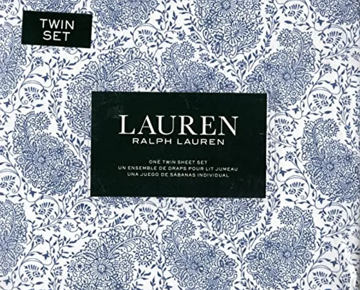 Lauren Ralph Lauren Ivy Ink Paisley Blue Floral Sheet Set Cotton White Ground (Twin)