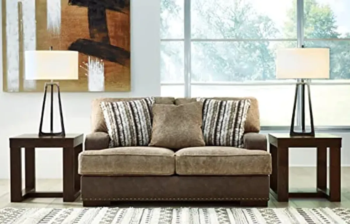 Signature Design by Ashley Alesbury Casual Faux Leather Loveseat, Dark Brown & Light Brown