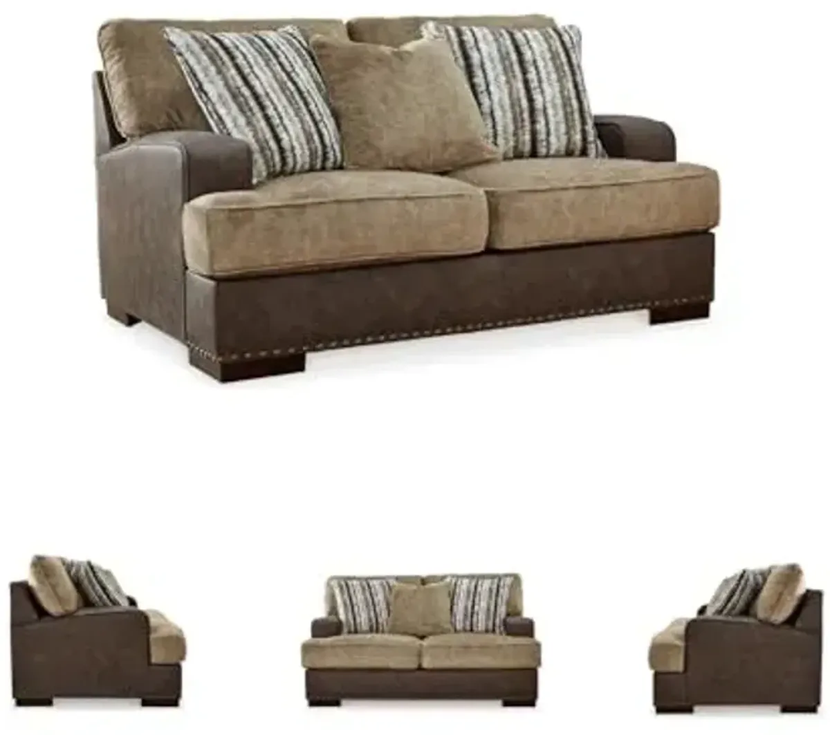 Signature Design by Ashley Alesbury Casual Faux Leather Loveseat, Dark Brown & Light Brown
