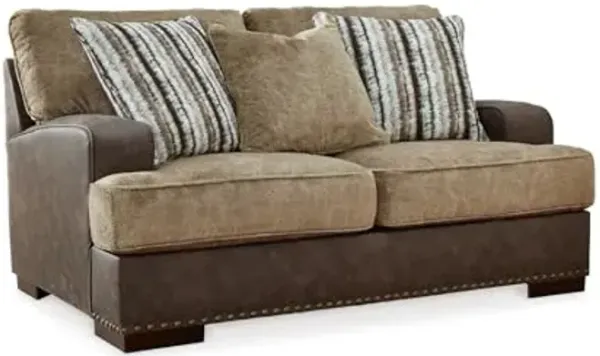 Signature Design by Ashley Alesbury Casual Faux Leather Loveseat, Dark Brown & Light Brown
