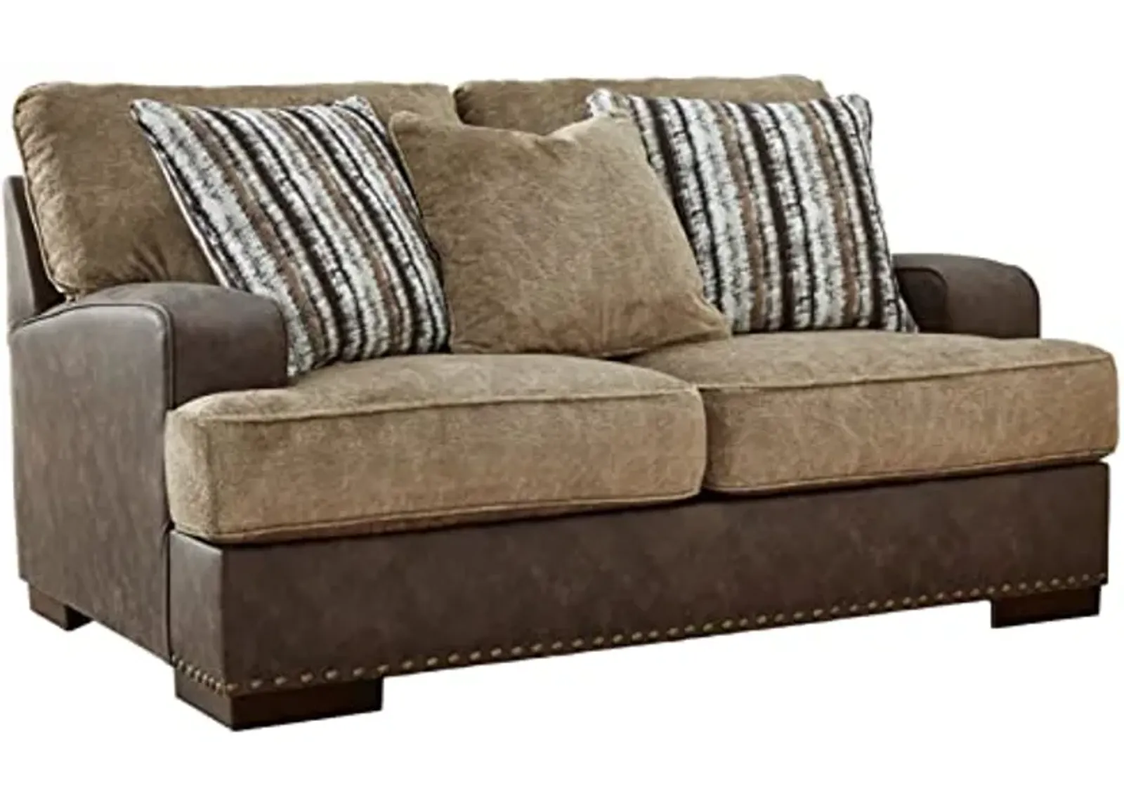 Signature Design by Ashley Alesbury Casual Faux Leather Loveseat, Dark Brown & Light Brown