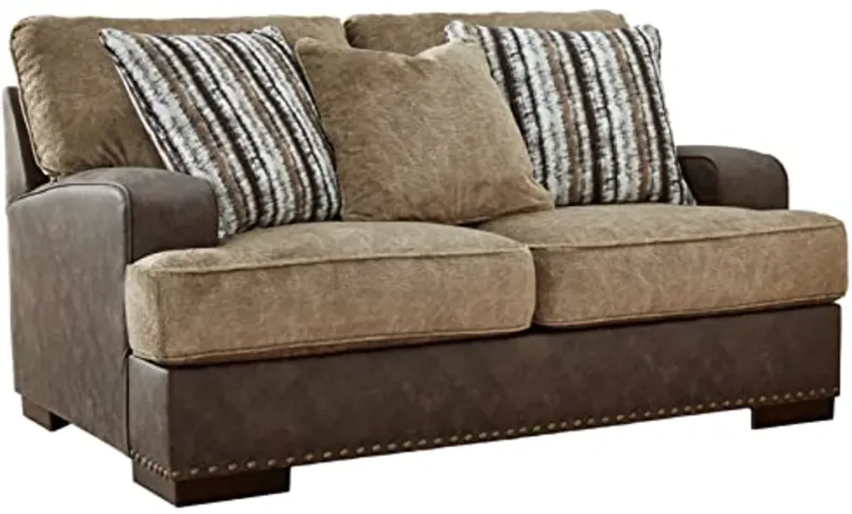 Signature Design by Ashley Alesbury Casual Faux Leather Loveseat, Dark Brown & Light Brown