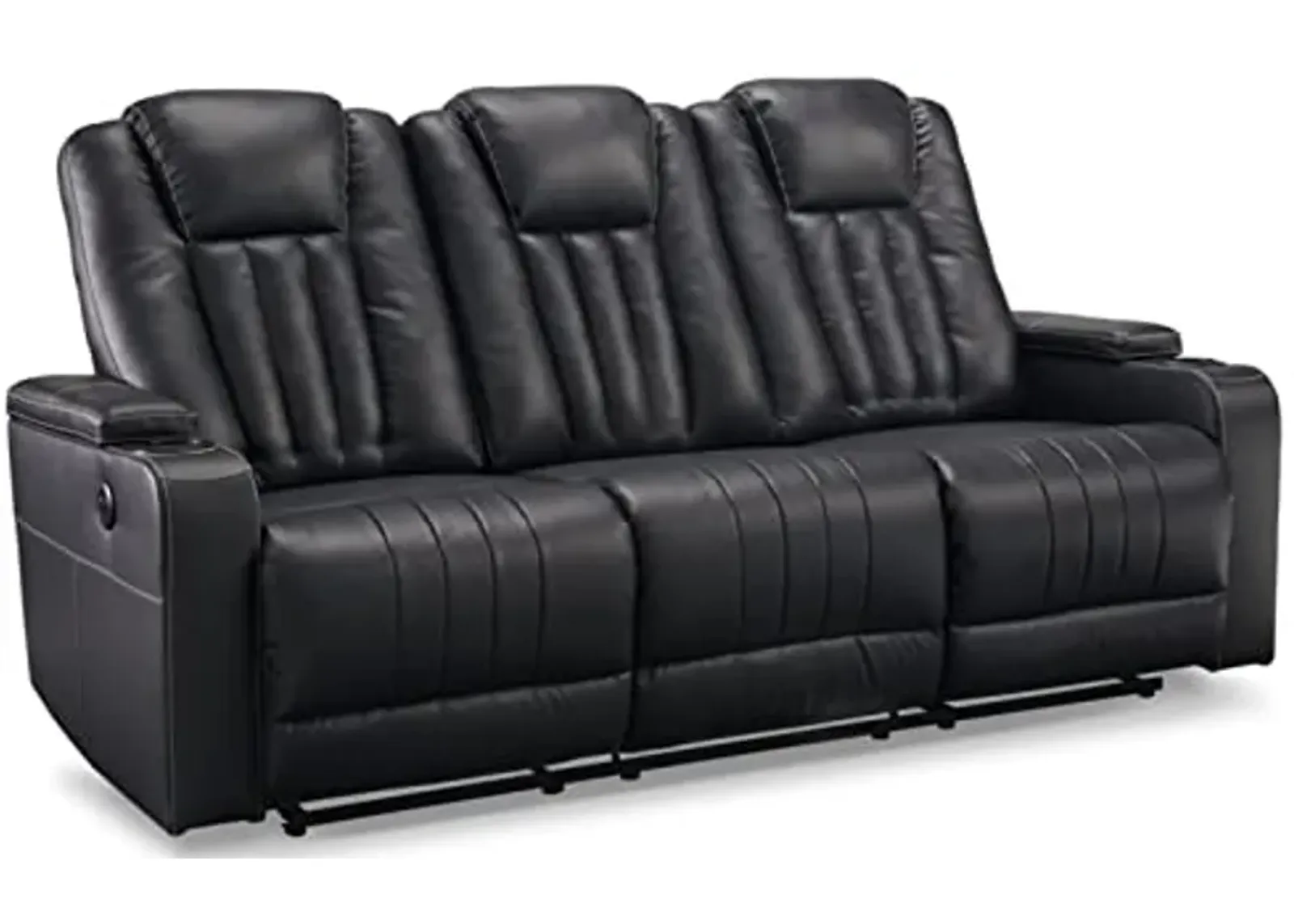 Signature Design by Ashley Center Point Contemporary Faux Leather Tufted Reclining Sofa with Drop Down Table, Black