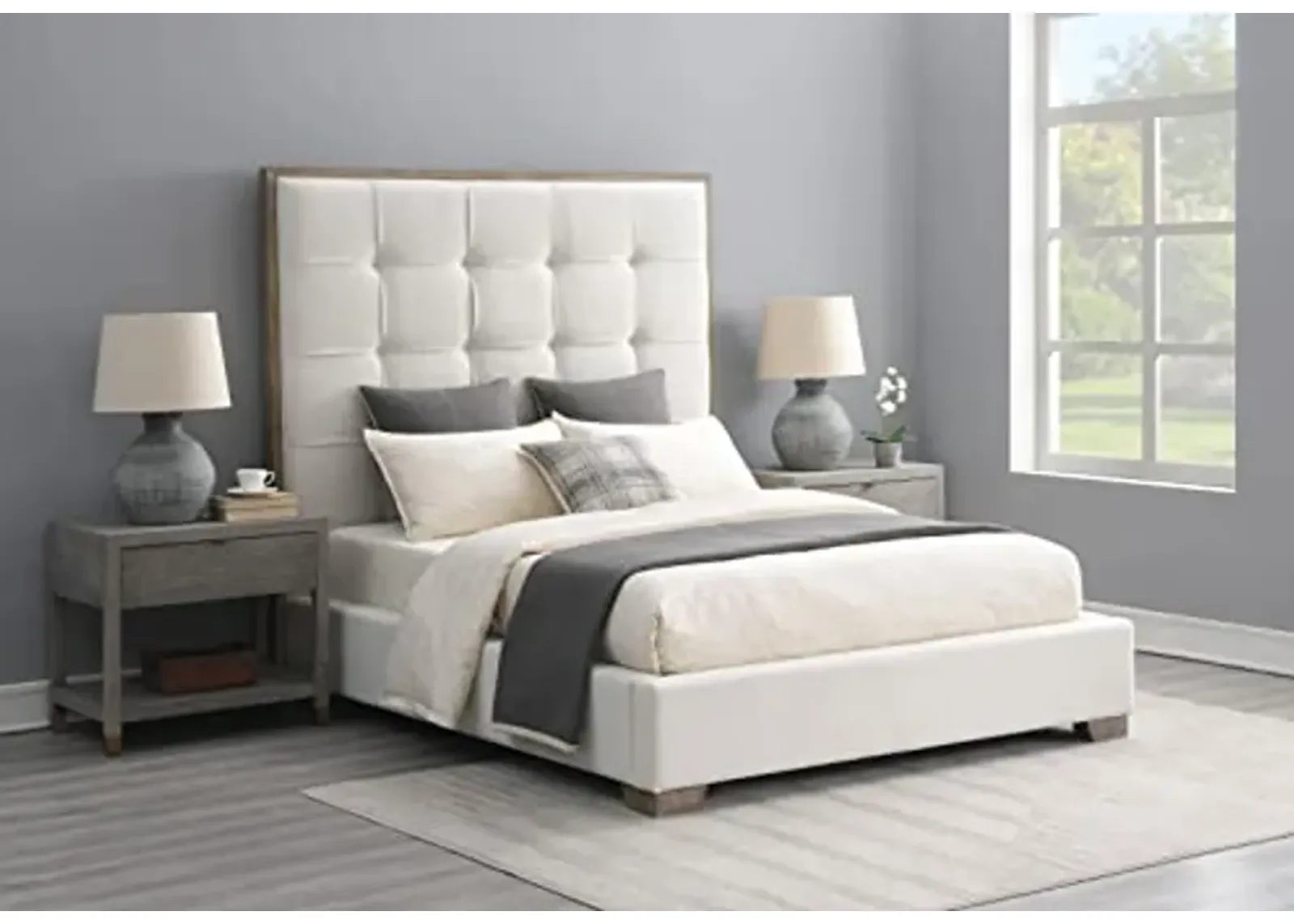 Abbyson Living Tufted Fabric Queen Bed (Ivory)