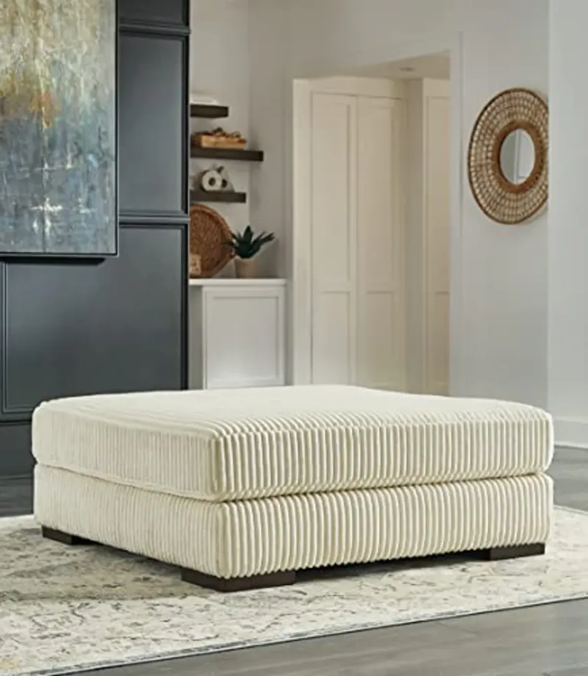 Signature Design by Ashley Lindyn Contemporary Square Tufted Upholstered Oversized Accent Ottoman, White