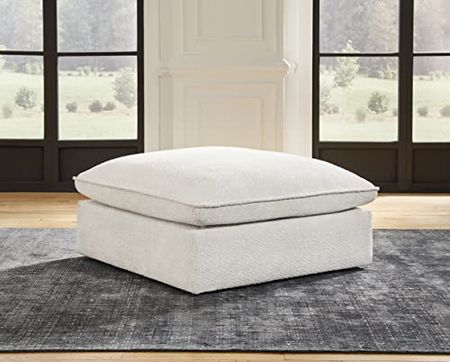Signature Design by Ashley Gimma Modern Square Upholstered Ottoman with Storage, Light Gray