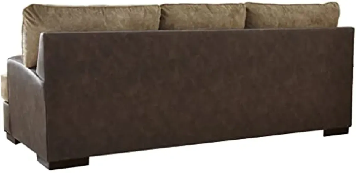 Signature Design by Ashley Alesbury Casual Faux Leather Sofa, Dark Brown & Light Brown