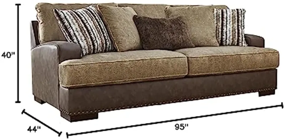 Signature Design by Ashley Alesbury Casual Faux Leather Sofa, Dark Brown & Light Brown