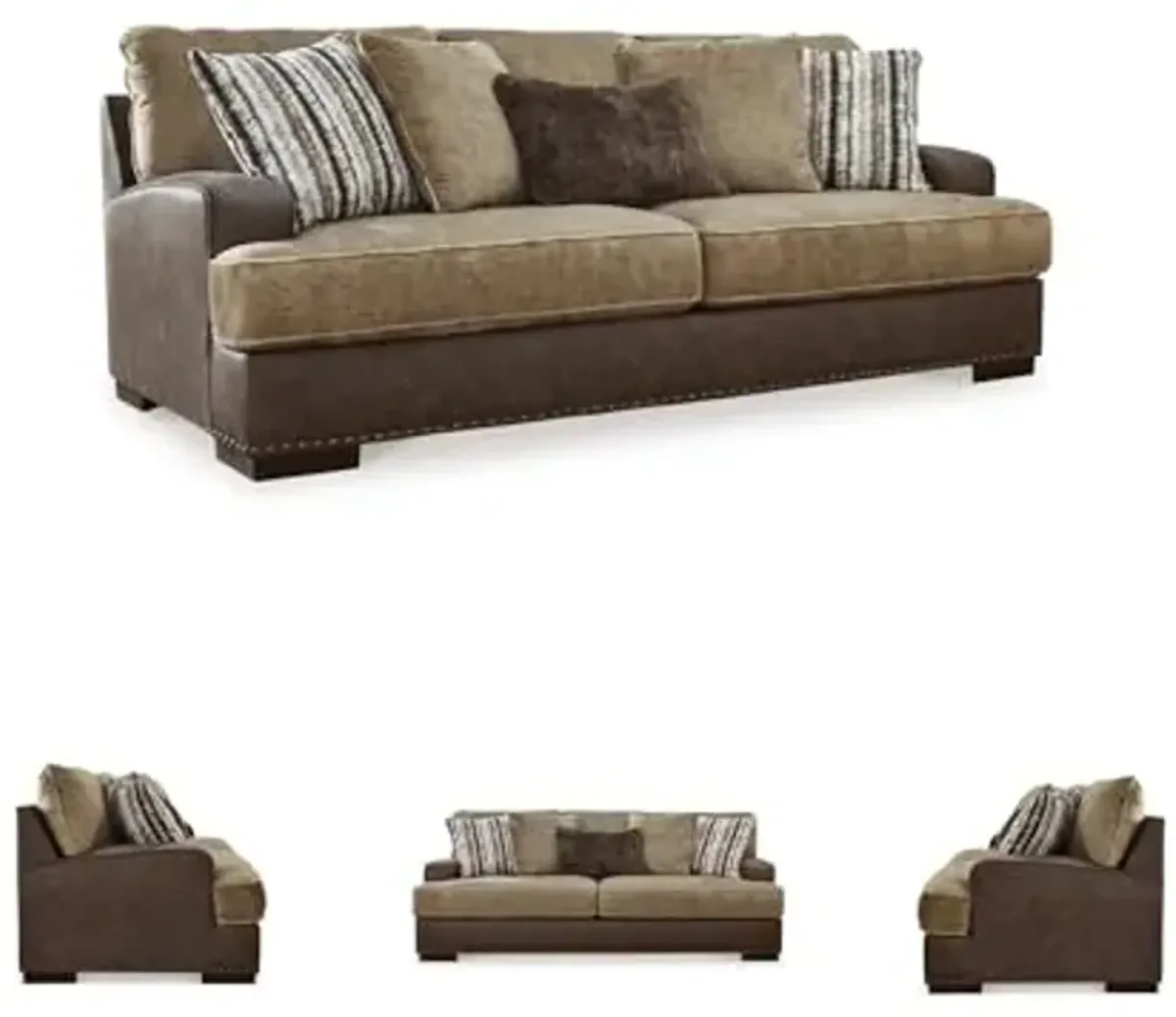 Signature Design by Ashley Alesbury Casual Faux Leather Sofa, Dark Brown & Light Brown