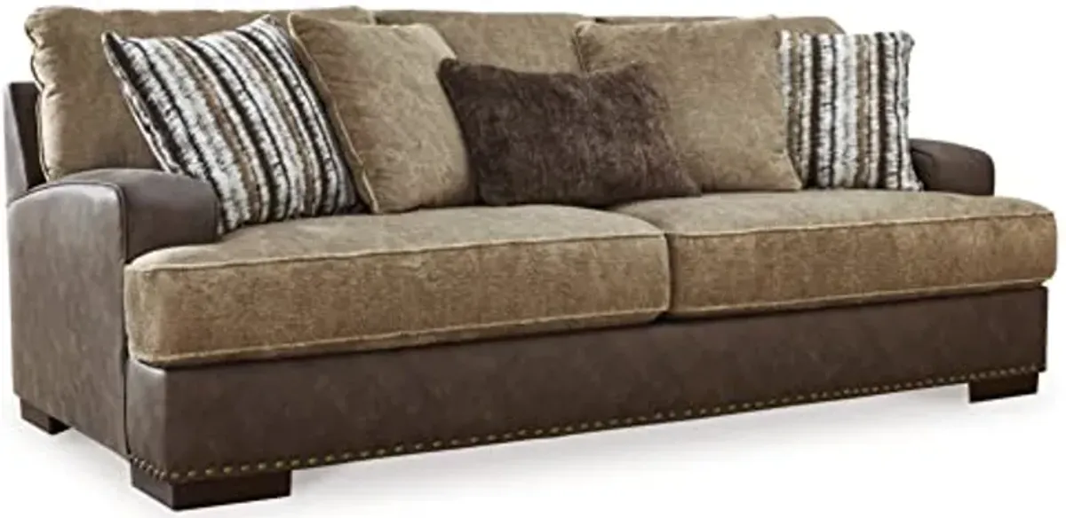 Signature Design by Ashley Alesbury Casual Faux Leather Sofa, Dark Brown & Light Brown