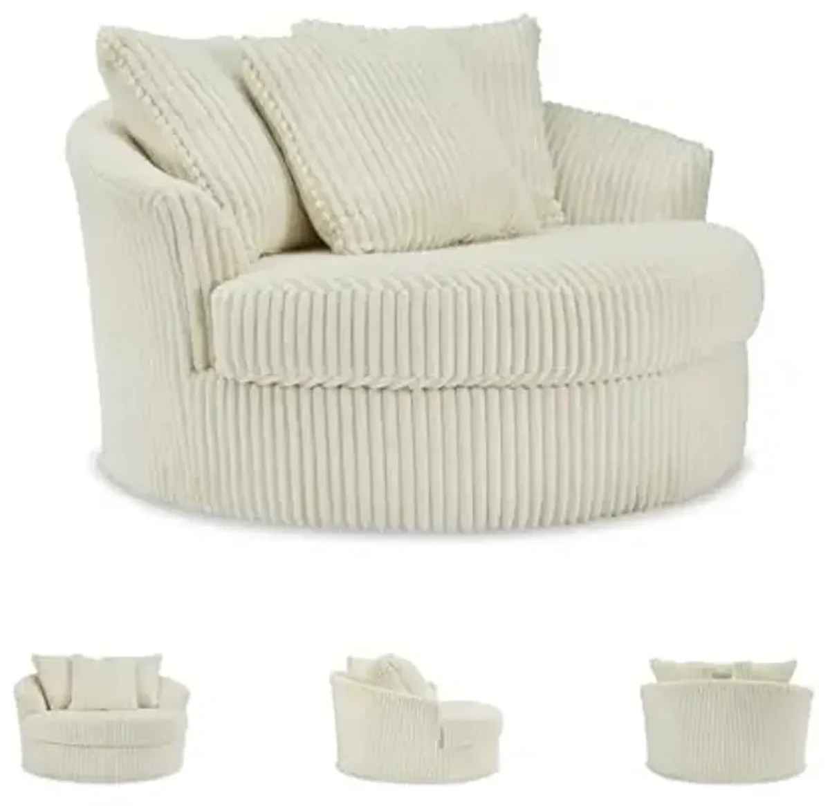 Signature Design by Ashley Lindyn Transitional Oval Tufted Upholstered Oversized Swivel Accent Chair, White