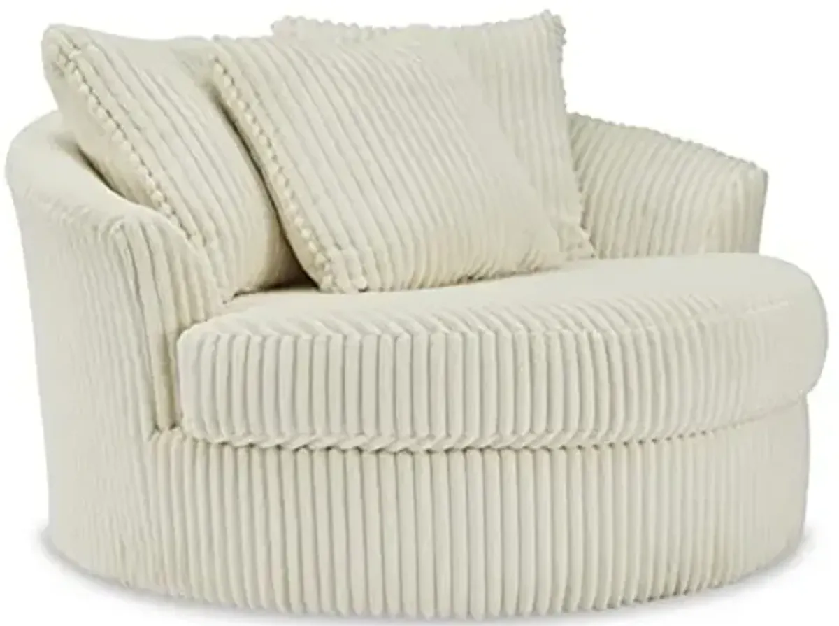 Signature Design by Ashley Lindyn Transitional Oval Tufted Upholstered Oversized Swivel Accent Chair, White