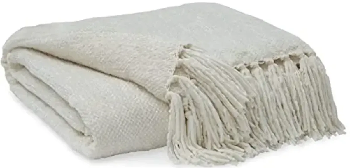 Signature Design by Ashley Tamish Contemporary Throw with Knotted Fringe, Cream