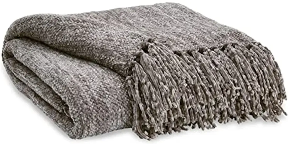 Signature Design by Ashley Tamish Contemporary Throw with Knotted Fringe, Gray