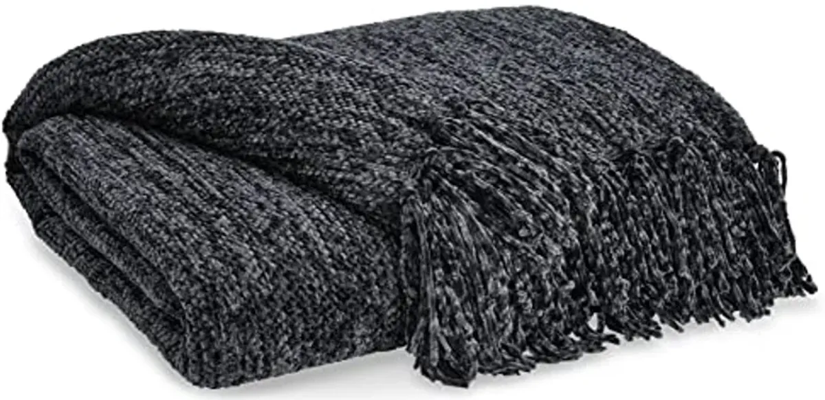 Signature Design by Ashley Tamish Contemporary Throw with Knotted Fringe, Black