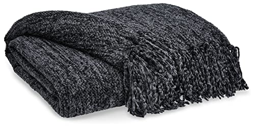 Signature Design by Ashley Tamish Contemporary Throw with Knotted Fringe, Black