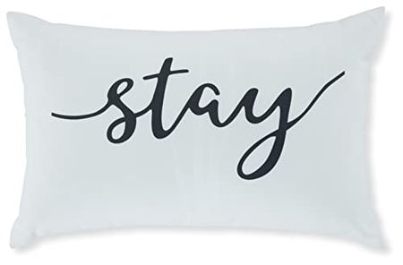 Signature Design by Ashley Tannerton Scandinavian Rectangular Indoor/Outdoor Pillow with Scripted Accent, 22" x 14", White & Black