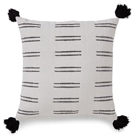 Signature Design by Ashley Mudderly Casual Square Cotton Pillow with Stripe Design, 20" x 20", White & Black