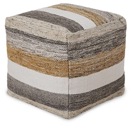 Signature Design by Ashley Josalind 16 Inch Casual Wool Pouf, Gray & Beige