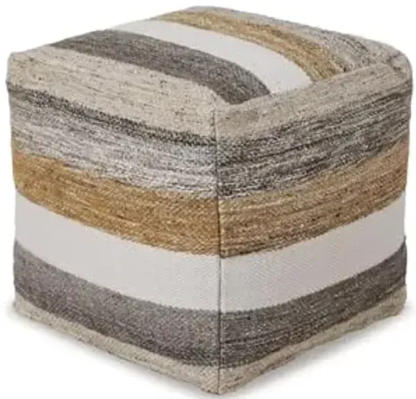 Signature Design by Ashley Josalind 16 Inch Casual Wool Pouf, Gray & Beige