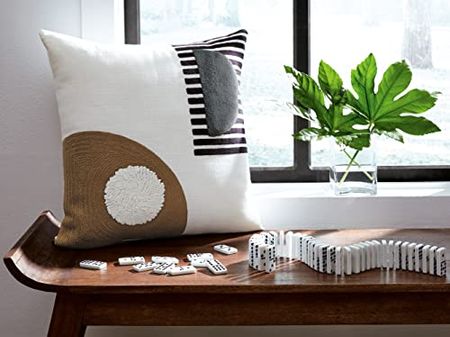 Signature Design by Ashley Longsum Contemporary Square Cotton Pillow with Embroidered Design, 20" x 20", White & Black