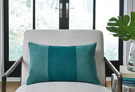 Signature Design by Ashley Dovinton Contemporary Rectangular Cotton Pillow with Stripe Design, 22" x 14", Green