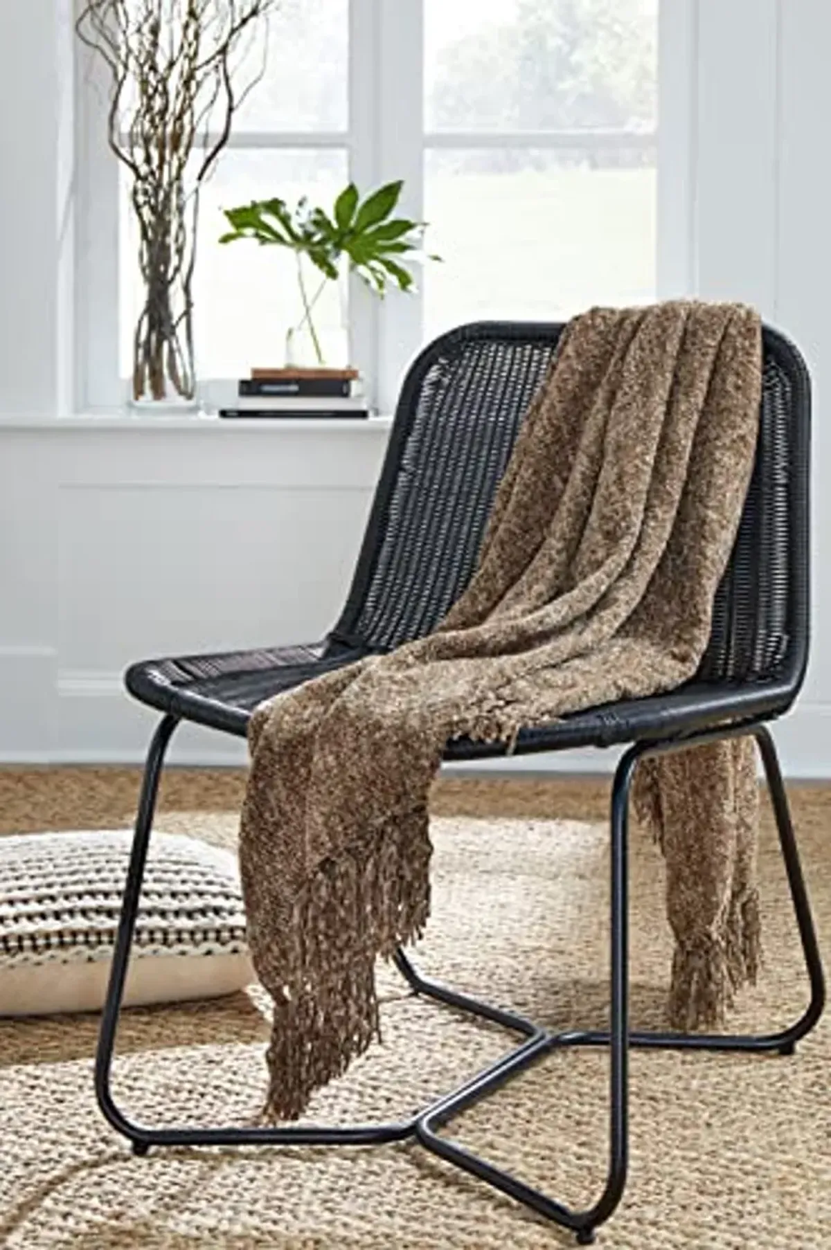 Signature Design by Ashley Tamish Contemporary Throw with Knotted Fringe, Dark Brown