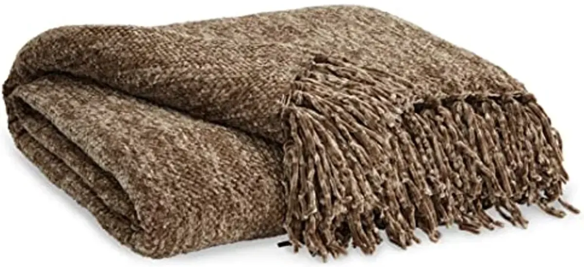 Signature Design by Ashley Tamish Contemporary Throw with Knotted Fringe, Dark Brown