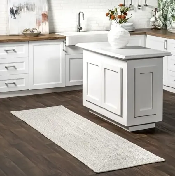 Nuloom Rowan Ivory, 2'6" x 8', Braided, Solid, Soft and Textured, Durable, High Traffic, Stain Resistant, Easy Clean, Durable Runner for Indoor/Outdoor Patio, Deck, Porch, Garden, Courtyard