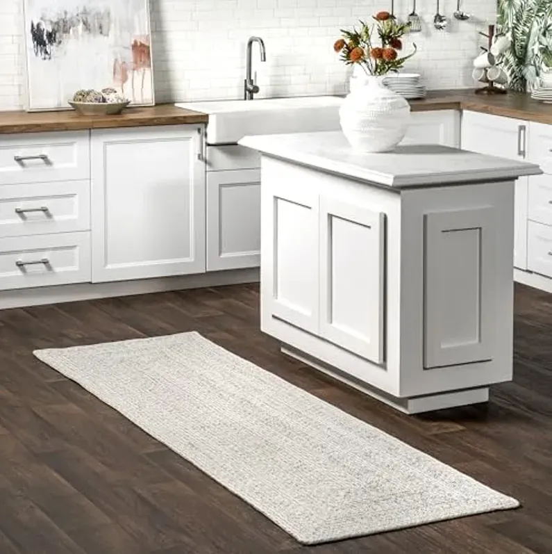 Nuloom Rowan Ivory, 2'6" x 8', Braided, Solid, Soft and Textured, Durable, High Traffic, Stain Resistant, Easy Clean, Durable Runner for Indoor/Outdoor Patio, Deck, Porch, Garden, Courtyard