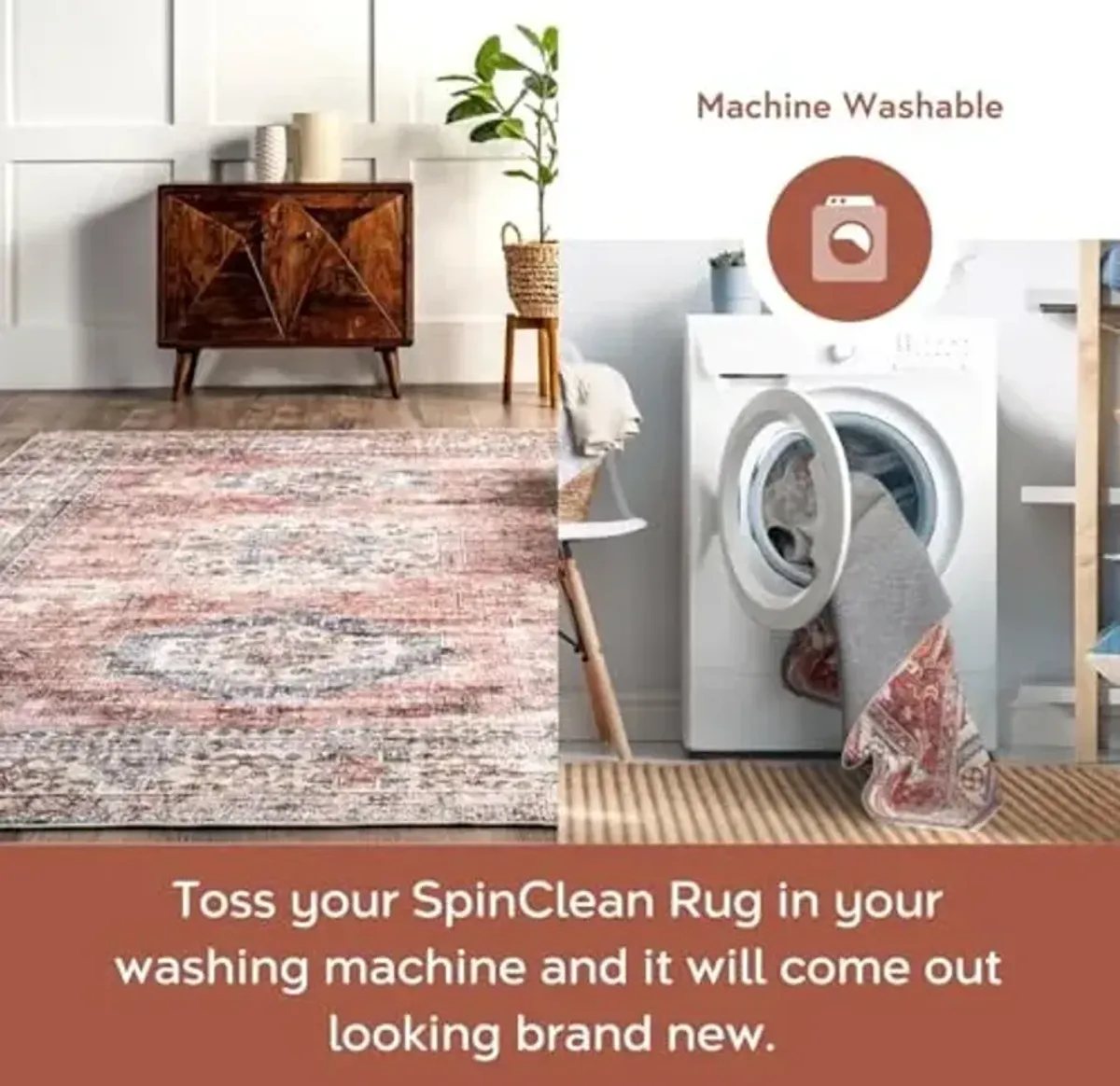 nuLOOM 2'6" x 6' Machine Washable Stain-Resistant Area Rug with Non Slip Backing, Low Profile for Living Room, Bedroom, and Dining Room, Desna Brick