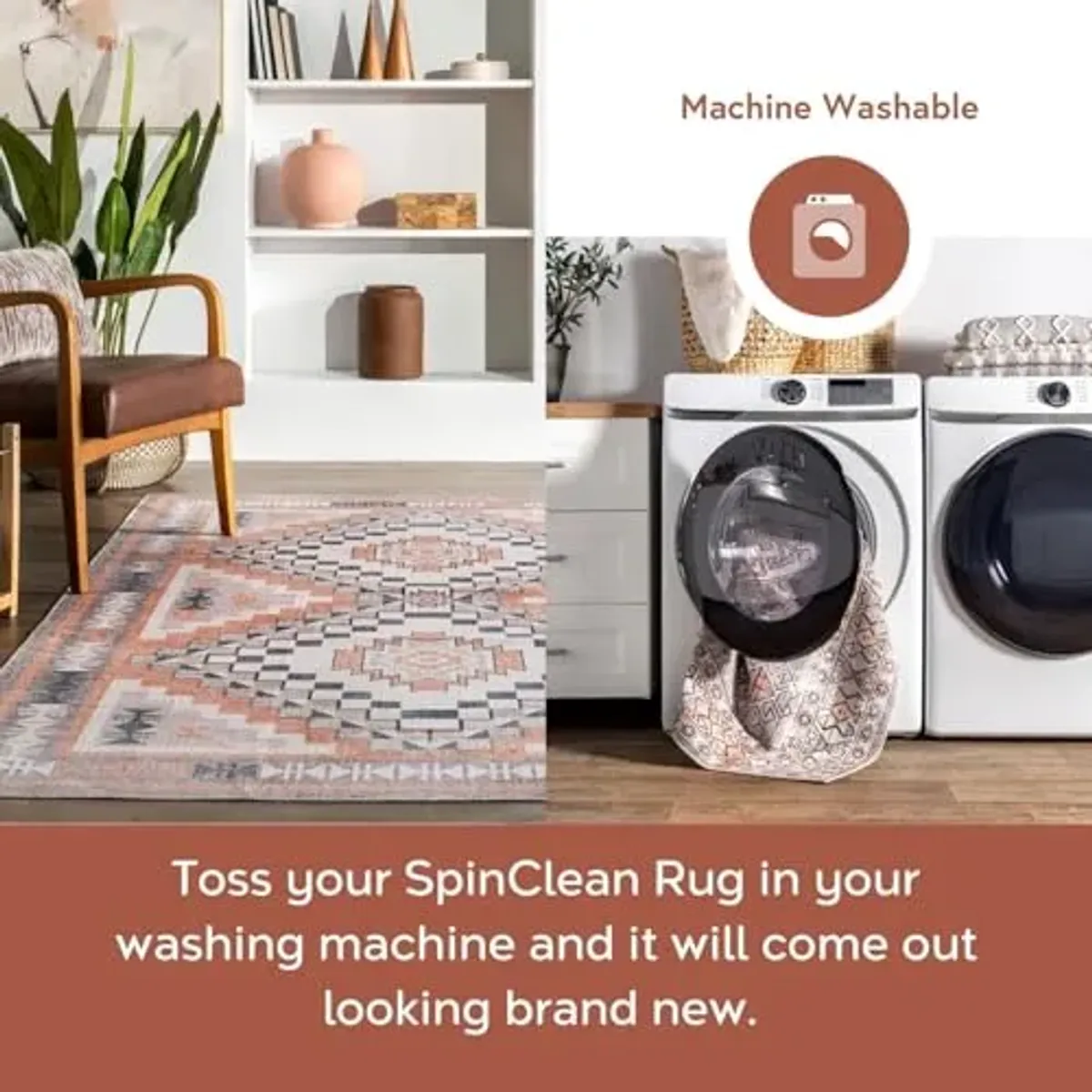 nuLOOM 6' Round Machine Washable Stain-Resistant Area Rug with Non Slip Backing, Low Profile for Living Room, Bedroom, and Dining Room, Leighton Beige