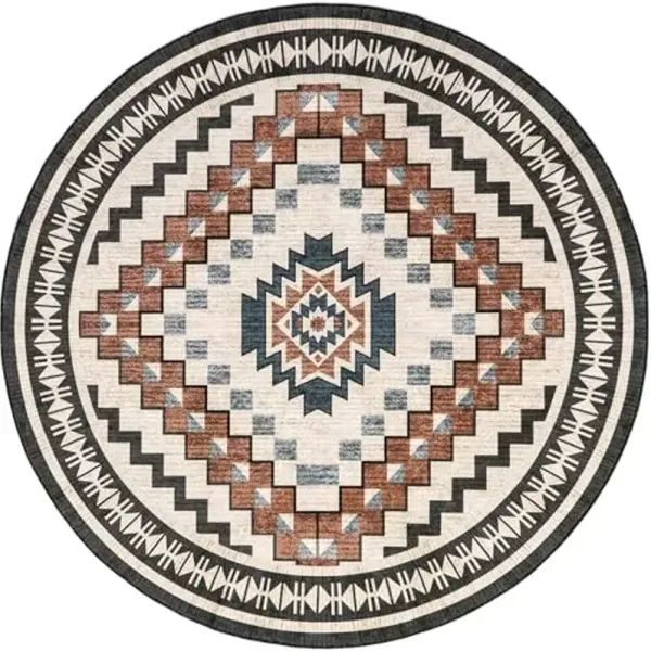 nuLOOM 6' Round Machine Washable Stain-Resistant Area Rug with Non Slip Backing, Low Profile for Living Room, Bedroom, and Dining Room, Leighton Beige