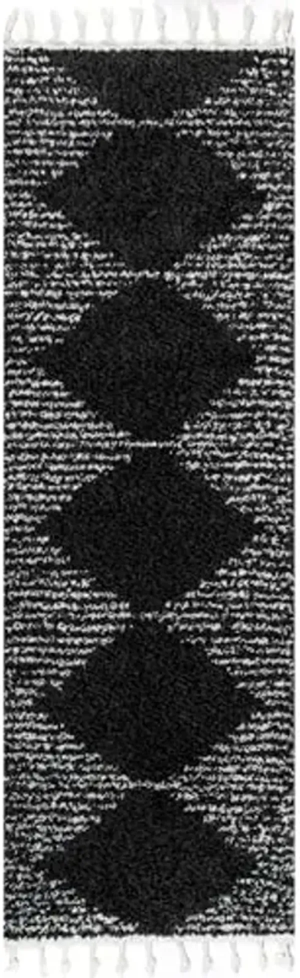 nuLOOM Bria Moroccan Shag Tasseled Area Rug - 2'6" x 6' Runner Shag Rug Modern/Contemporary Black/Ivory Rugs for Living Room Bedroom Dining Room Nursery Entryway Hallway