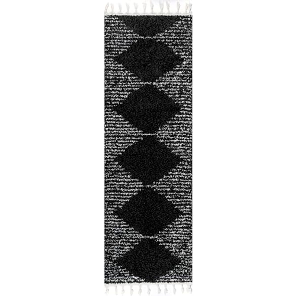 nuLOOM Bria Moroccan Shag Tasseled Area Rug - 2x6 Runner Shag Rug Modern/Contemporary Black/Ivory Rugs for Living Room Bedroom Dining Room Nursery Entryway Hallway