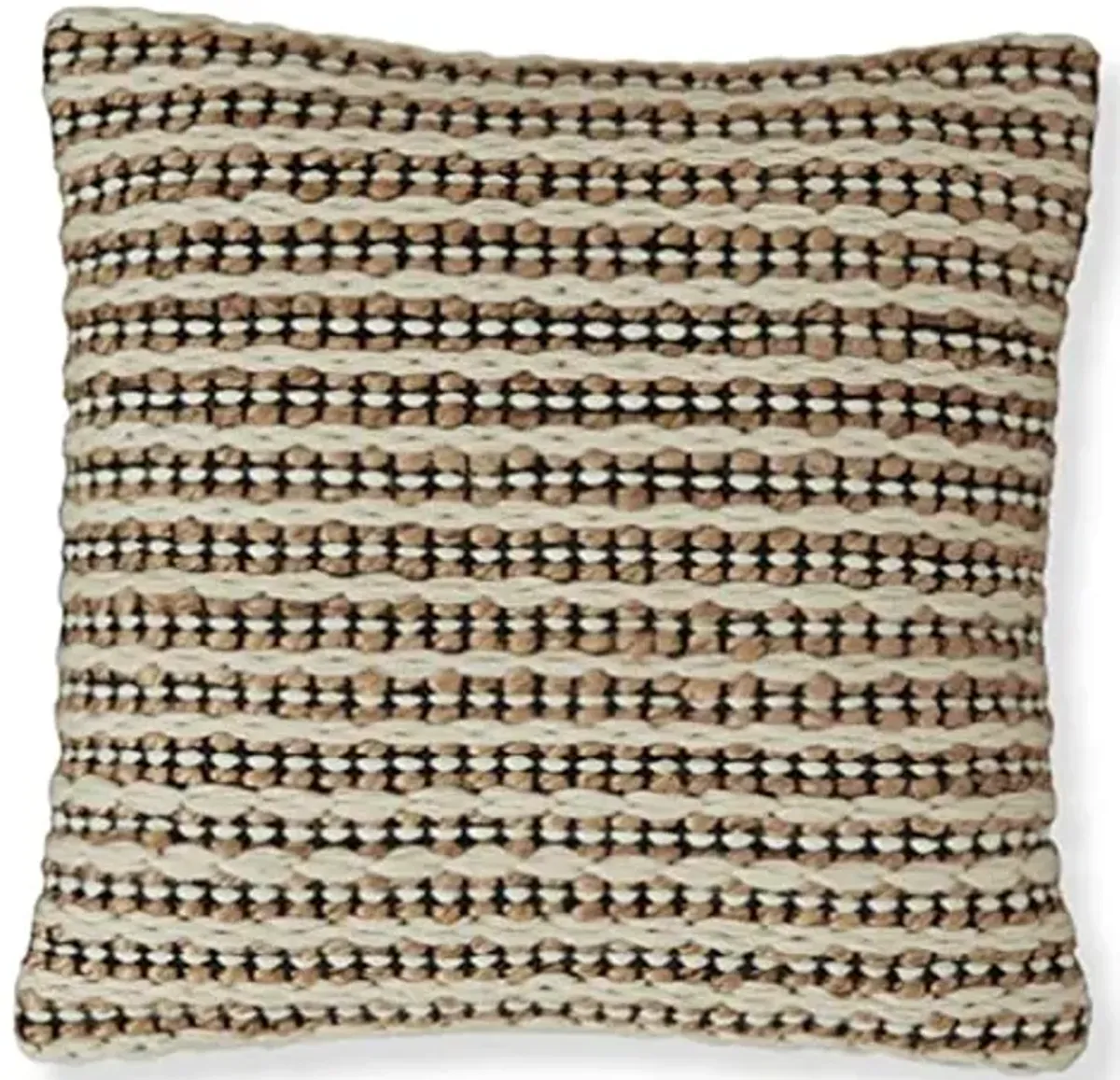 Signature Design by Ashley Nealington Casual Square Wool and Jute Pillow with Stripe Design, 20" x 20", Light Brown