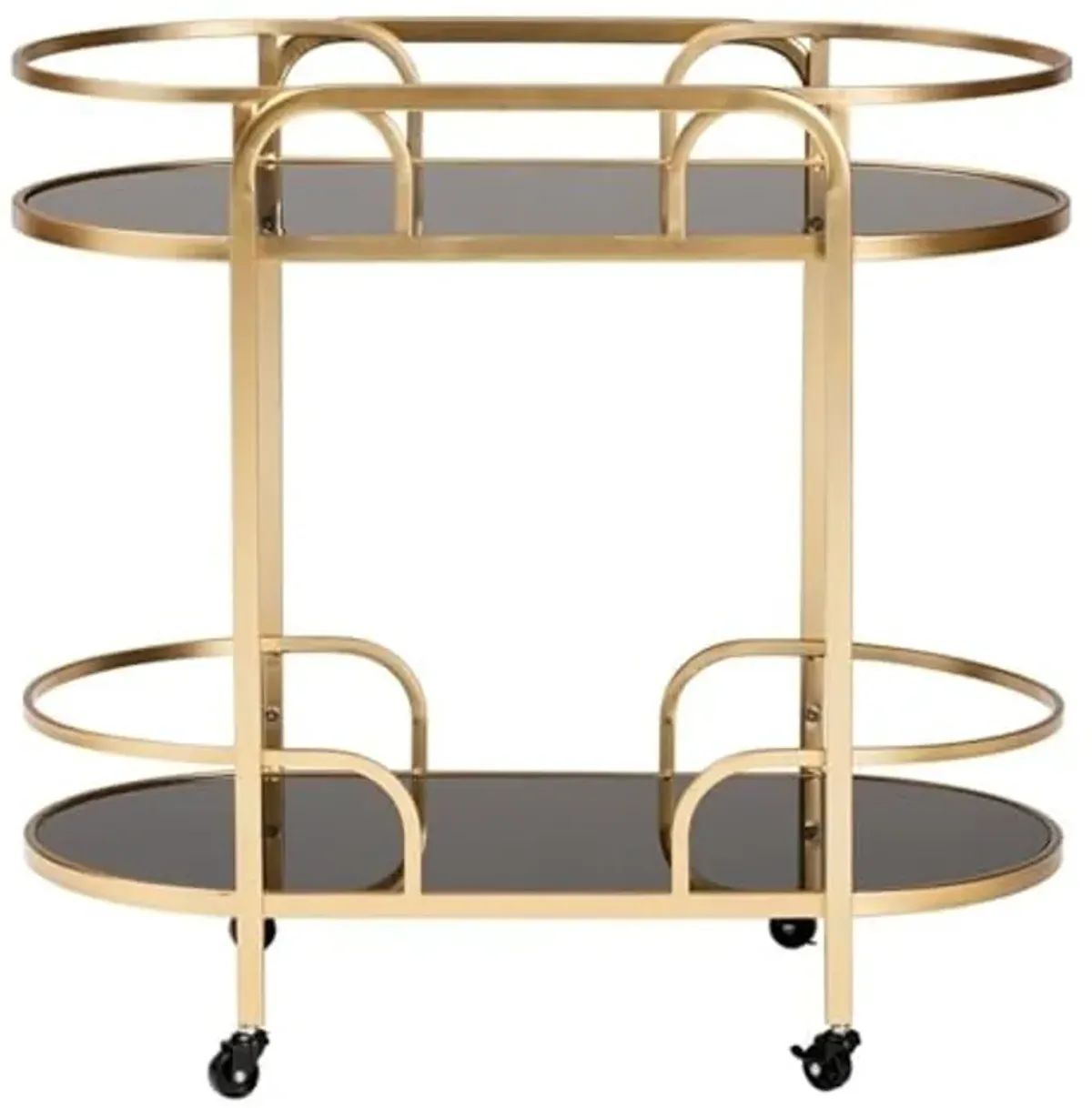 Baxton Studio Leighton Contemporary Glam and Luxe Gold Metal and Tempered Glass 2-Tier Wine Cart