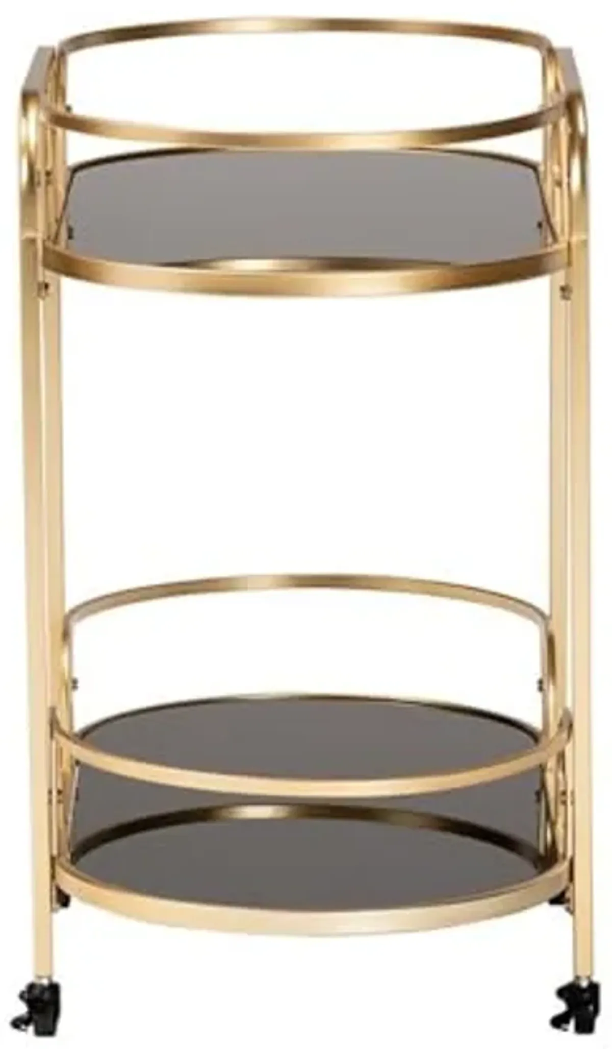 Baxton Studio Leighton Contemporary Glam and Luxe Gold Metal and Tempered Glass 2-Tier Wine Cart